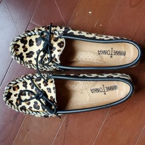 Minnetonka Animal Print Calf Hair Moccasins